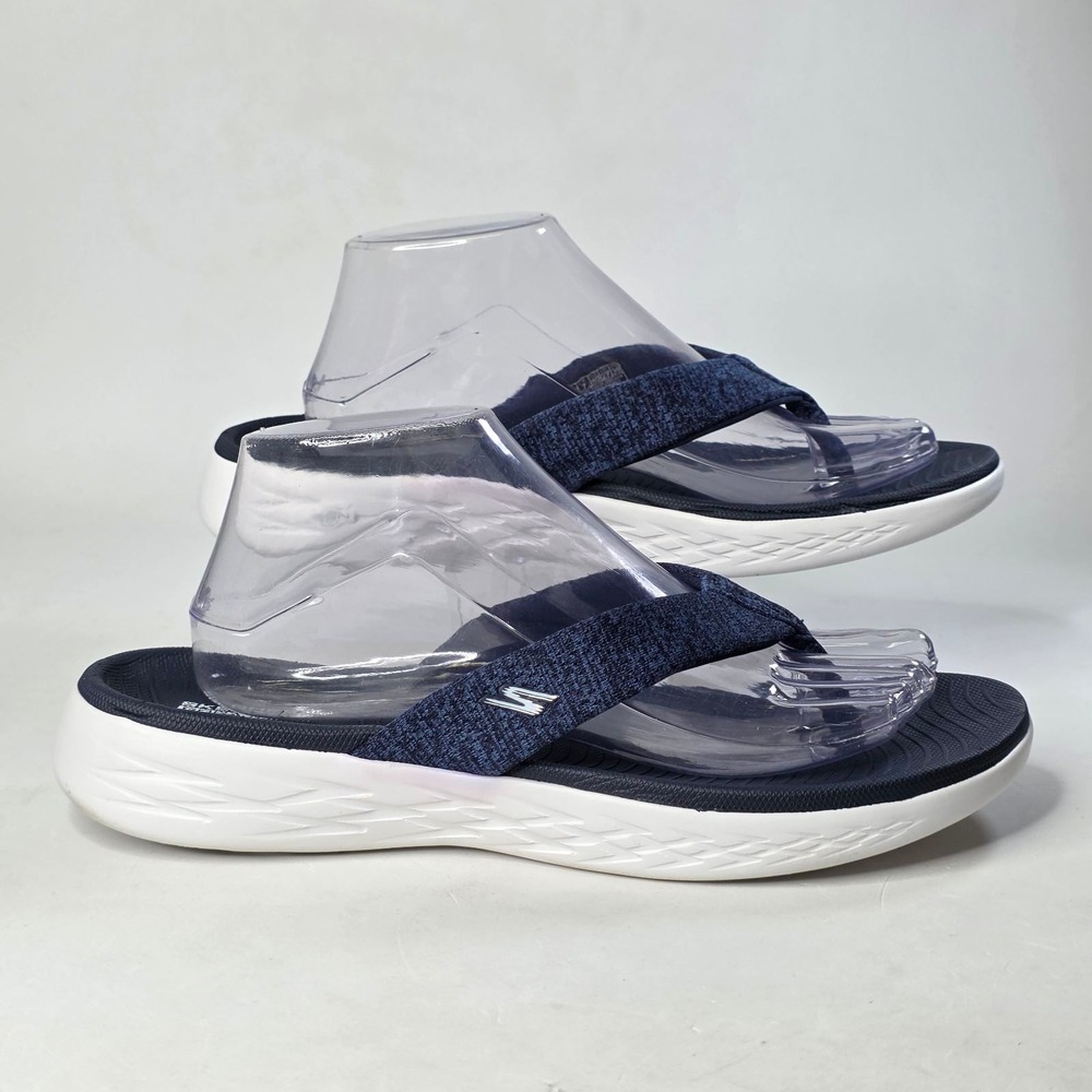 Skechers On-The-Go 600 Thong Sandals Women's 10 Navy Blue Goga Mat Flip Flops